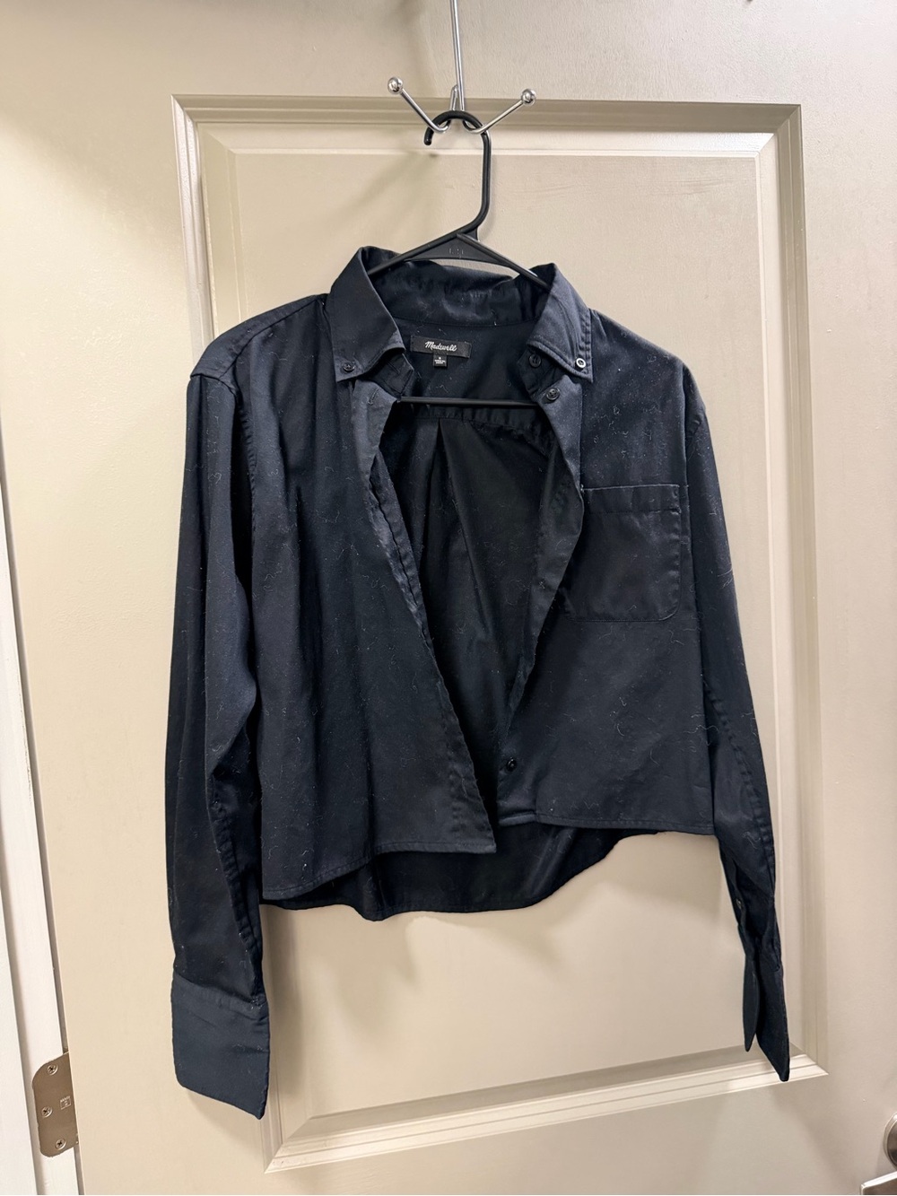 Madewell Black Button-Up Cropped Shirt